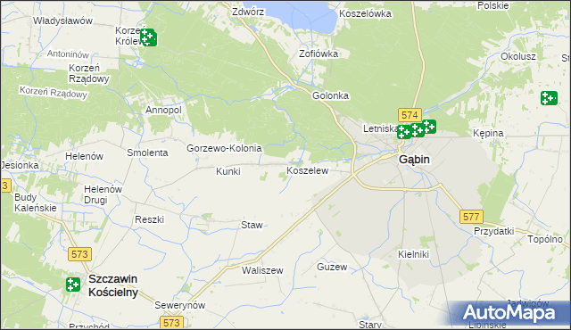 mapa Koszelew, Koszelew na mapie Targeo