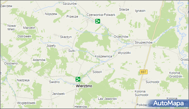 mapa Koszewnica gmina Wierzbno, Koszewnica gmina Wierzbno na mapie Targeo