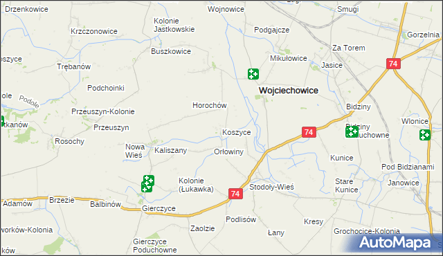 mapa Koszyce gmina Wojciechowice, Koszyce gmina Wojciechowice na mapie Targeo