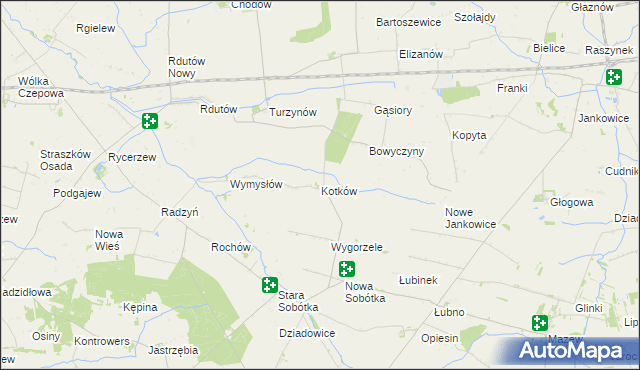 mapa Kotków gmina Grabów, Kotków gmina Grabów na mapie Targeo