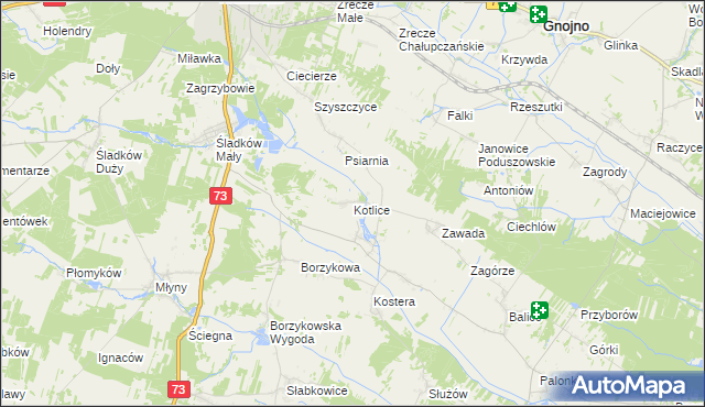 mapa Kotlice gmina Chmielnik, Kotlice gmina Chmielnik na mapie Targeo