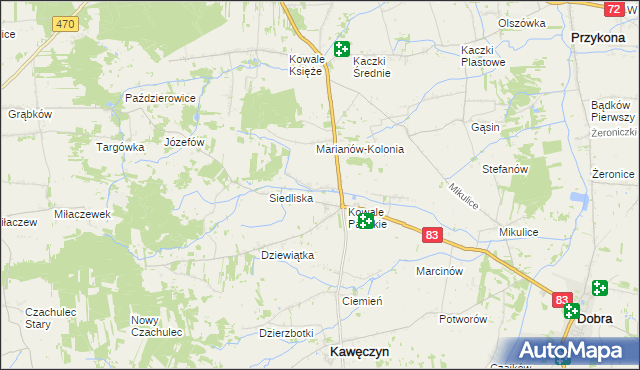 mapa Kowale Pańskie-Kolonia, Kowale Pańskie-Kolonia na mapie Targeo