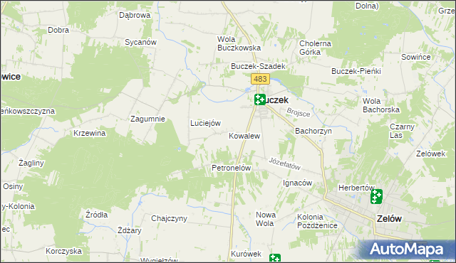 mapa Kowalew gmina Buczek, Kowalew gmina Buczek na mapie Targeo