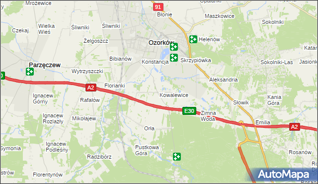 mapa Kowalewice gmina Parzęczew, Kowalewice gmina Parzęczew na mapie Targeo