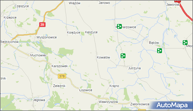 mapa Kowalów gmina Wiązów, Kowalów gmina Wiązów na mapie Targeo