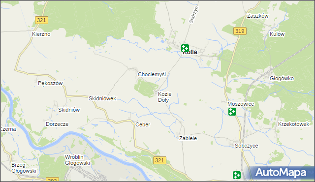 mapa Kozie Doły gmina Kotla, Kozie Doły gmina Kotla na mapie Targeo