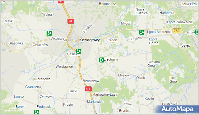 mapa Koziegłówki, Koziegłówki na mapie Targeo