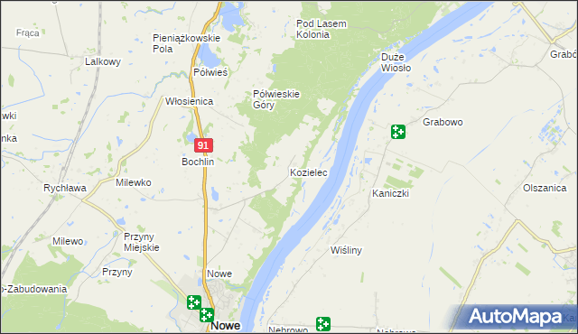 mapa Kozielec gmina Nowe, Kozielec gmina Nowe na mapie Targeo