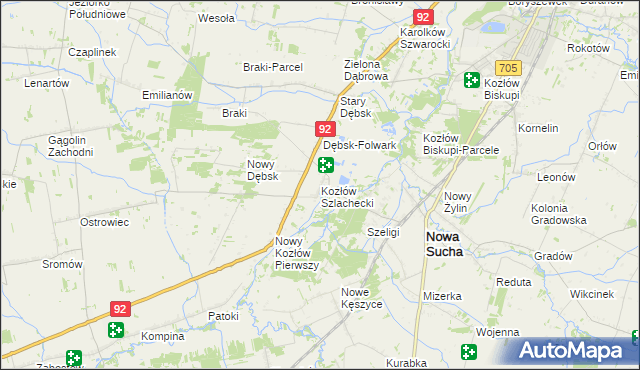 mapa Kozłów Szlachecki, Kozłów Szlachecki na mapie Targeo