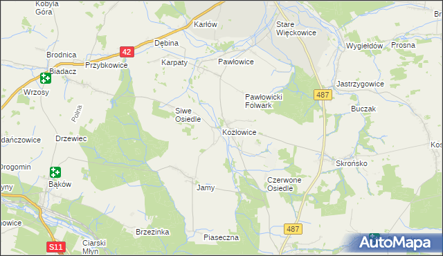 mapa Kozłowice, Kozłowice na mapie Targeo