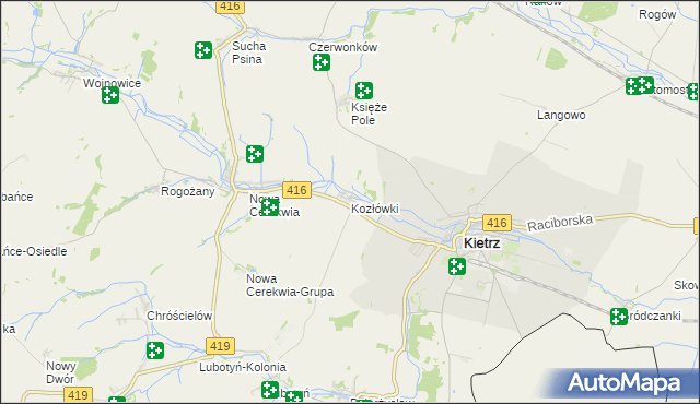 mapa Kozłówki gmina Kietrz, Kozłówki gmina Kietrz na mapie Targeo