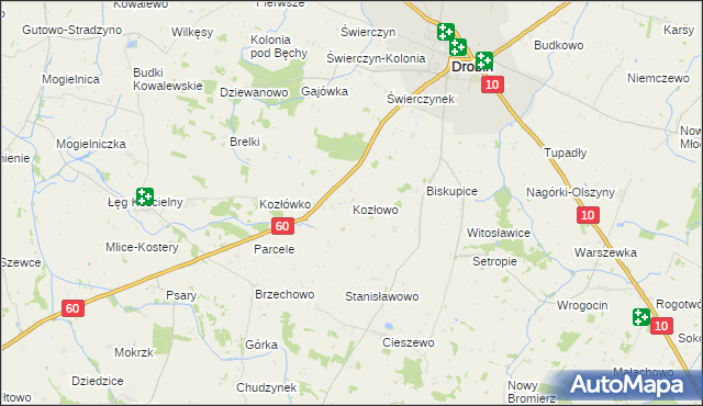 mapa Kozłowo gmina Drobin, Kozłowo gmina Drobin na mapie Targeo