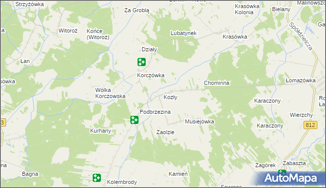 mapa Kozły gmina Łomazy, Kozły gmina Łomazy na mapie Targeo