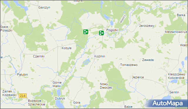 mapa Koźmin gmina Skarszewy, Koźmin gmina Skarszewy na mapie Targeo