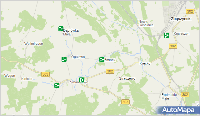 mapa Koźminek gmina Szczaniec, Koźminek gmina Szczaniec na mapie Targeo