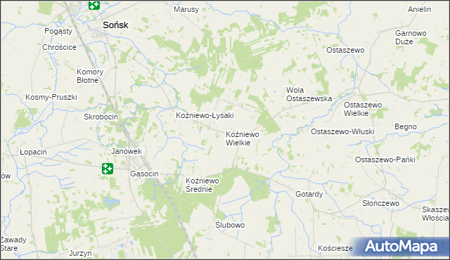 mapa Koźniewo Wielkie, Koźniewo Wielkie na mapie Targeo