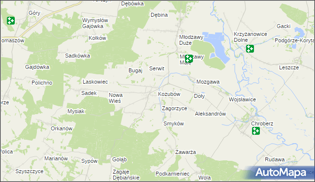 mapa Kozubów gmina Pińczów, Kozubów gmina Pińczów na mapie Targeo