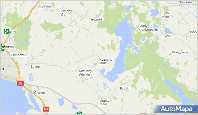 mapa Kożuchy Małe, Kożuchy Małe na mapie Targeo