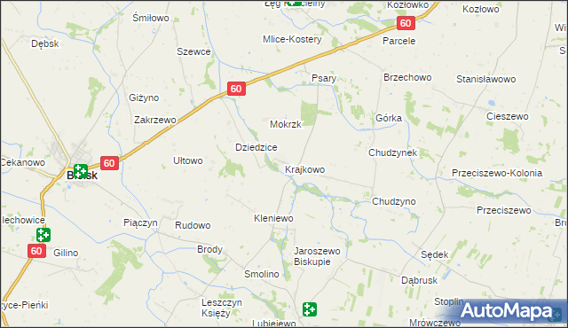 mapa Krajkowo gmina Drobin, Krajkowo gmina Drobin na mapie Targeo