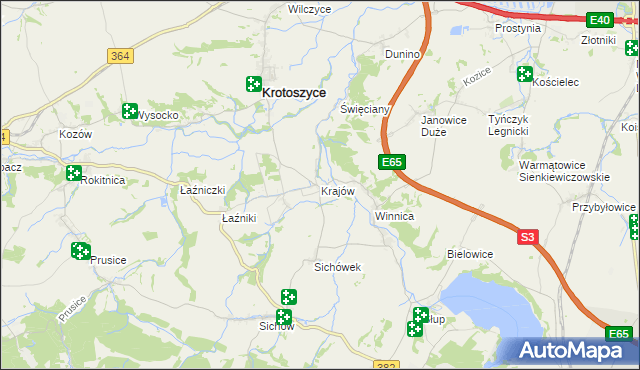 mapa Krajów gmina Krotoszyce, Krajów gmina Krotoszyce na mapie Targeo