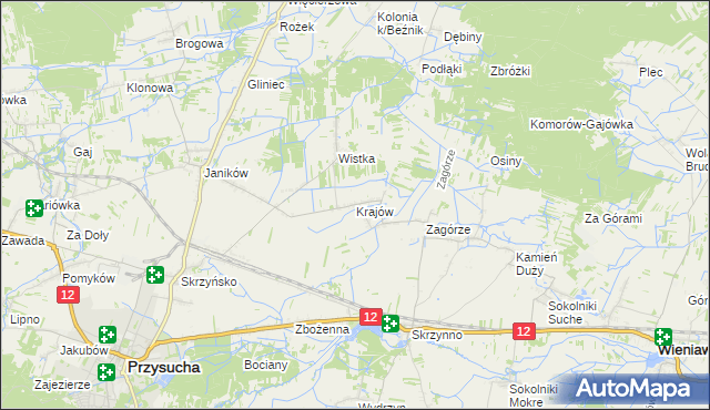 mapa Krajów gmina Przysucha, Krajów gmina Przysucha na mapie Targeo