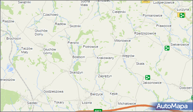 mapa Krakowiany gmina Długołęka, Krakowiany gmina Długołęka na mapie Targeo