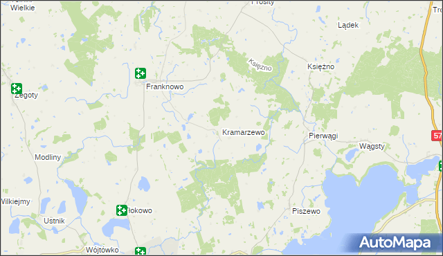 mapa Kramarzewo gmina Jeziorany, Kramarzewo gmina Jeziorany na mapie Targeo