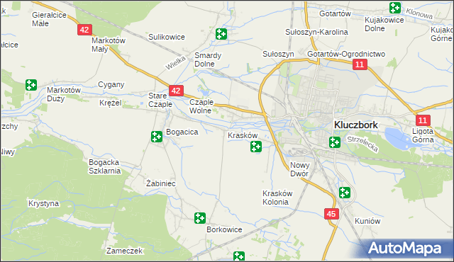 mapa Krasków gmina Kluczbork, Krasków gmina Kluczbork na mapie Targeo