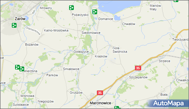 mapa Krasków gmina Marcinowice, Krasków gmina Marcinowice na mapie Targeo