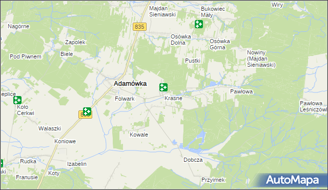 mapa Krasne gmina Adamówka, Krasne gmina Adamówka na mapie Targeo