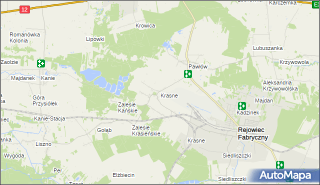 mapa Krasne gmina Rejowiec Fabryczny, Krasne gmina Rejowiec Fabryczny na mapie Targeo