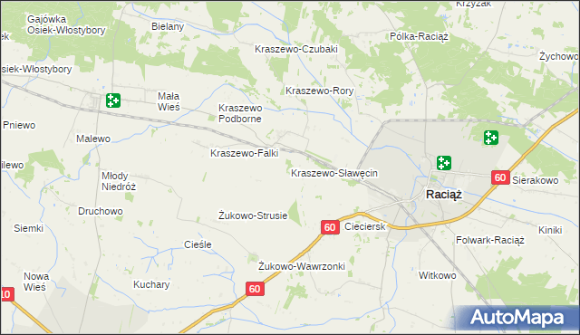 mapa Kraszewo-Sławęcin, Kraszewo-Sławęcin na mapie Targeo