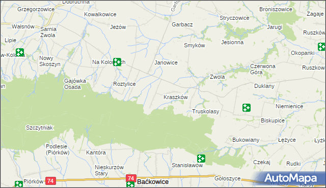 mapa Kraszków gmina Waśniów, Kraszków gmina Waśniów na mapie Targeo