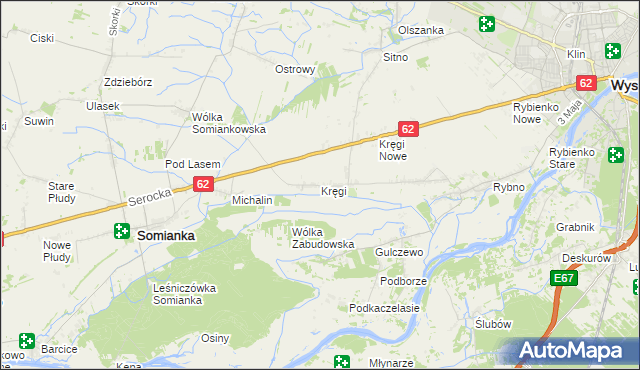 mapa Kręgi gmina Somianka, Kręgi gmina Somianka na mapie Targeo