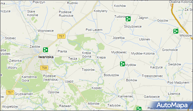mapa Krępa gmina Iwaniska, Krępa gmina Iwaniska na mapie Targeo