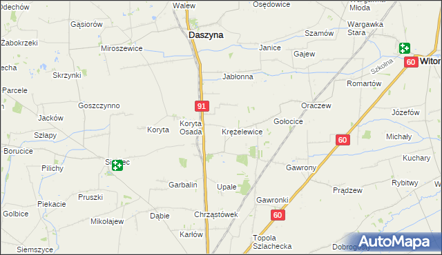 mapa Krężelewice, Krężelewice na mapie Targeo