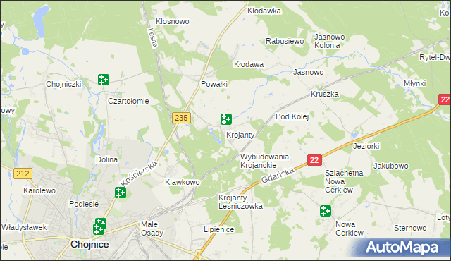 mapa Krojanty, Krojanty na mapie Targeo