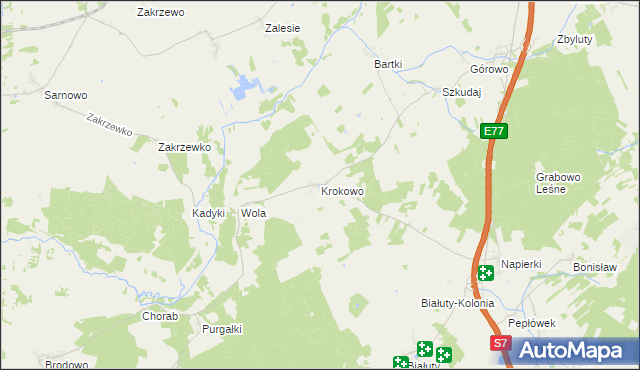 mapa Krokowo gmina Kozłowo, Krokowo gmina Kozłowo na mapie Targeo