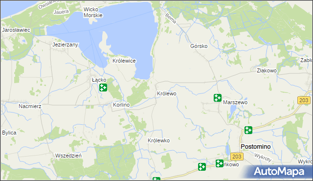 mapa Królewo gmina Postomino, Królewo gmina Postomino na mapie Targeo