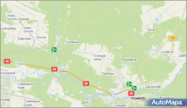 mapa Królowa Wola gmina Inowłódz, Królowa Wola gmina Inowłódz na mapie Targeo