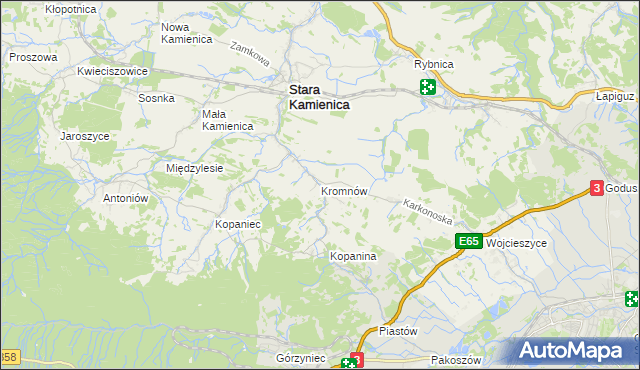 mapa Kromnów gmina Stara Kamienica, Kromnów gmina Stara Kamienica na mapie Targeo