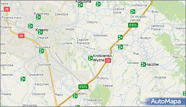 mapa Krościenko Wyżne, Krościenko Wyżne na mapie Targeo