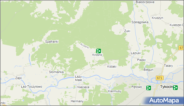 mapa Krosno gmina Tykocin, Krosno gmina Tykocin na mapie Targeo