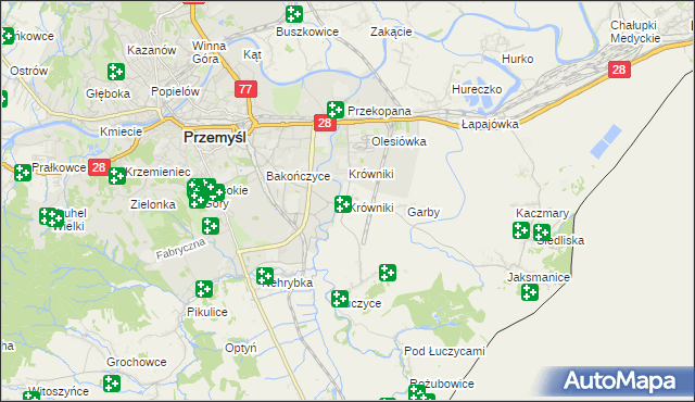 mapa Krówniki gmina Przemyśl, Krówniki gmina Przemyśl na mapie Targeo