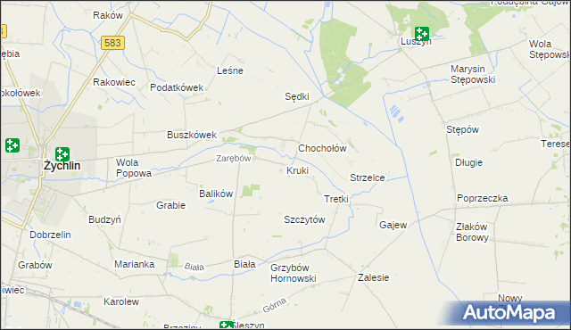 mapa Kruki gmina Żychlin, Kruki gmina Żychlin na mapie Targeo