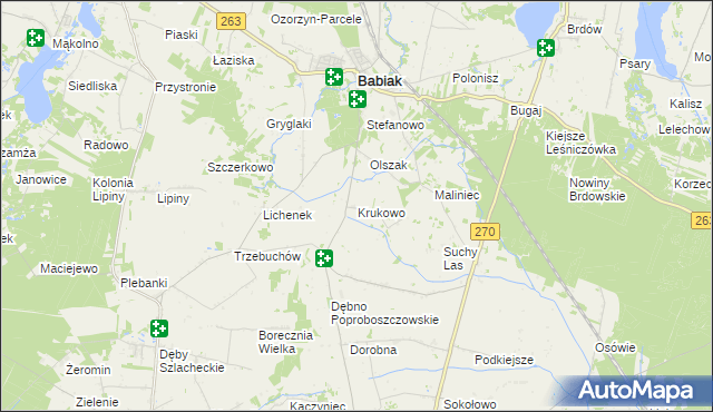 mapa Krukowo gmina Babiak, Krukowo gmina Babiak na mapie Targeo