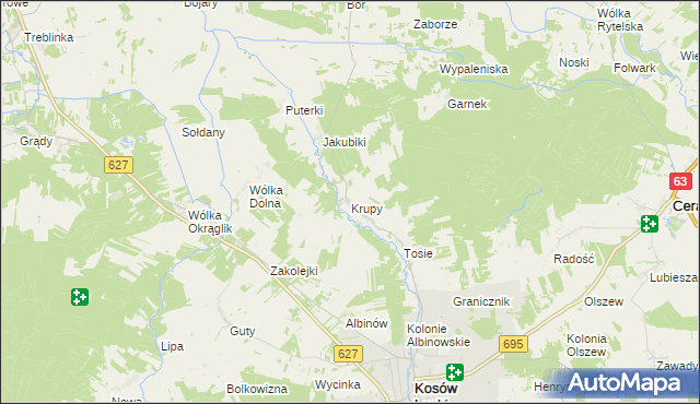 mapa Krupy gmina Kosów Lacki, Krupy gmina Kosów Lacki na mapie Targeo