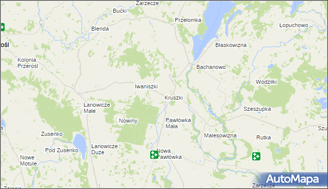 mapa Kruszki gmina Przerośl, Kruszki gmina Przerośl na mapie Targeo