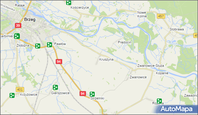 mapa Kruszyna gmina Skarbimierz, Kruszyna gmina Skarbimierz na mapie Targeo