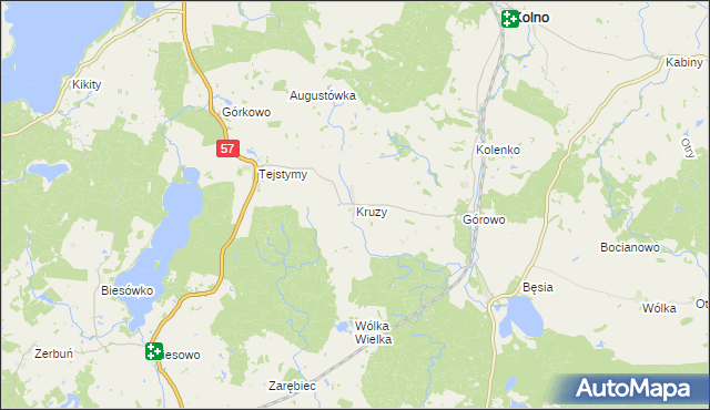 mapa Kruzy gmina Kolno, Kruzy gmina Kolno na mapie Targeo